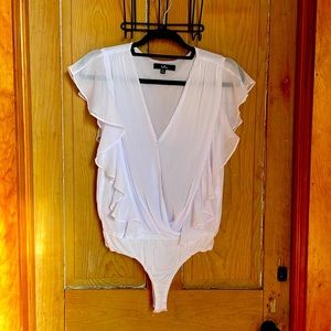 Lulus Pretty and Poised white ruffled short sleeved surplice bodysuit